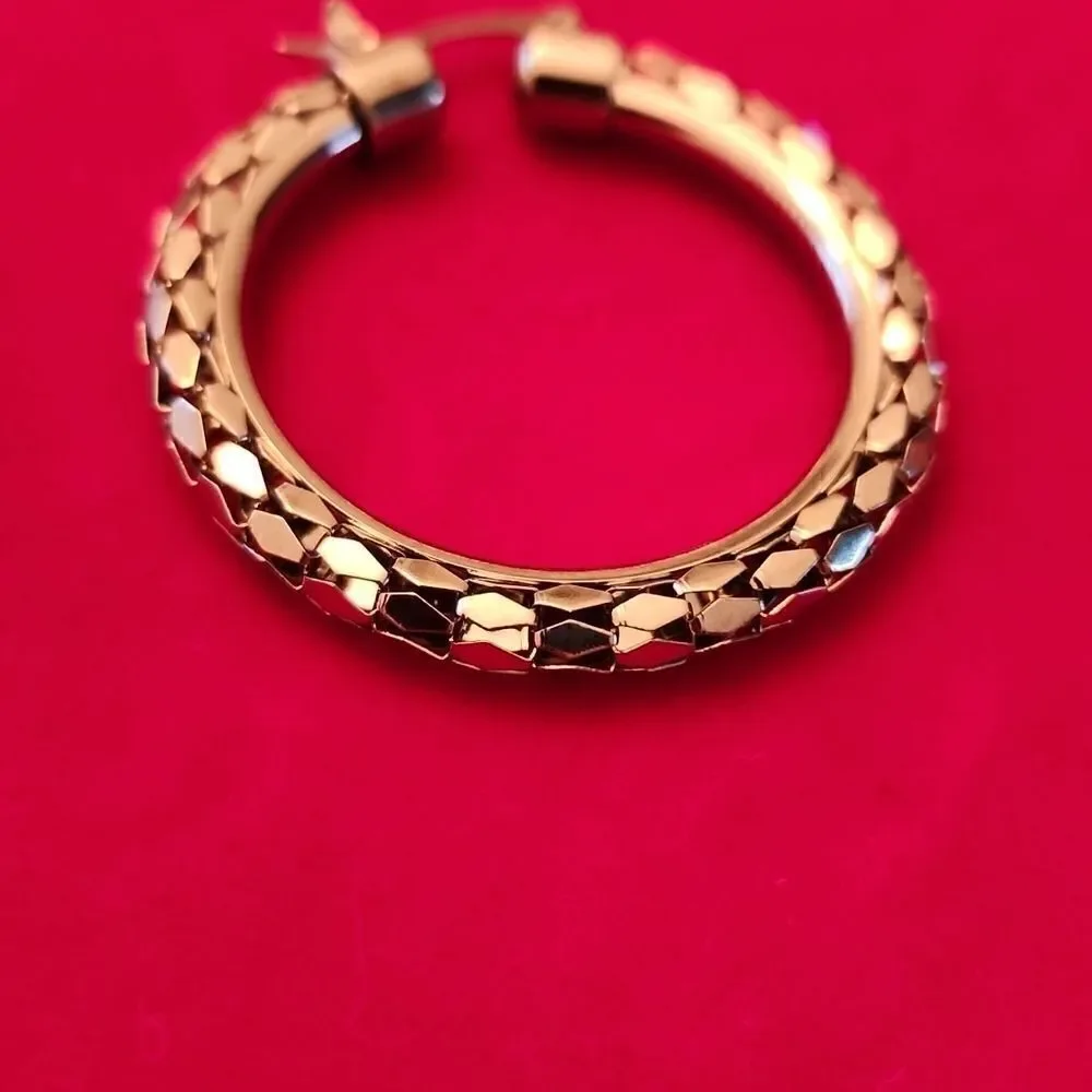 Vintage Signed DSMK Stainless Steel Hoop Earrings